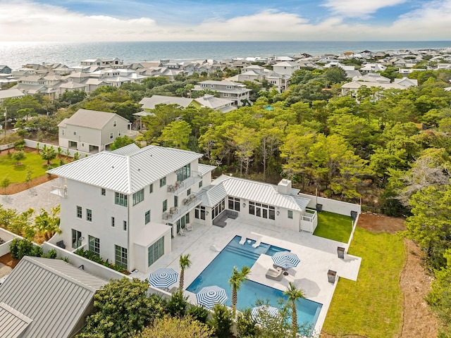 aerial view featuring a water view