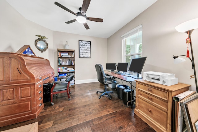 office featuring ceiling fan and dark hardwood / wood-style floors