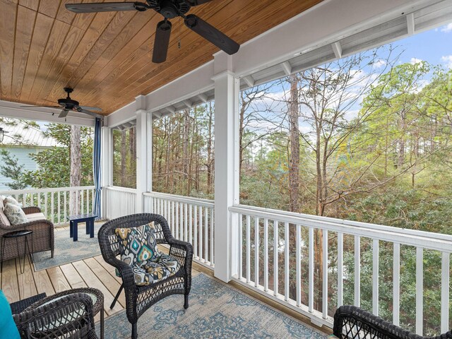 sunroom featuring plenty of natural light and wooden ceiling