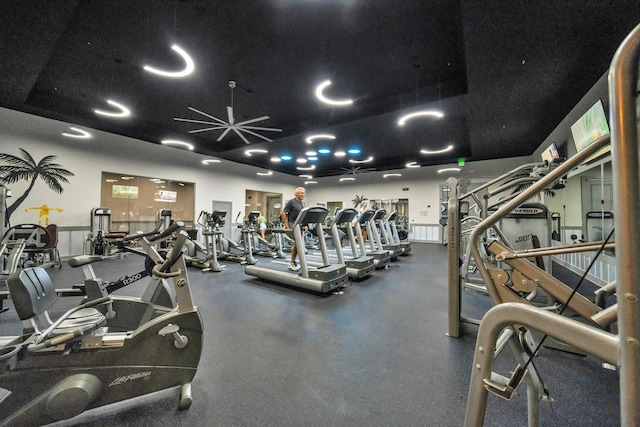 gym with ceiling fan