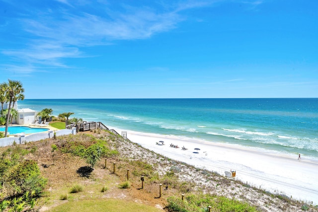 property view of water featuring a beach view