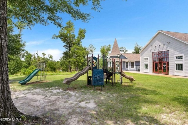 view of play area with a lawn