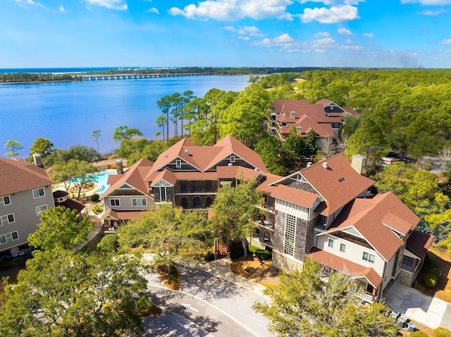 bird's eye view with a water view and a residential view