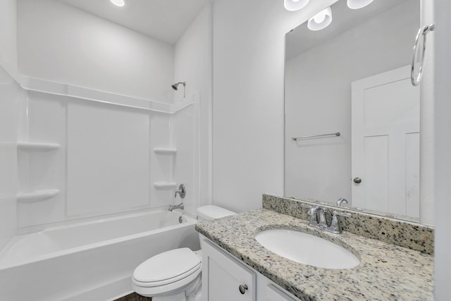 full bathroom with vanity, toilet, and shower / tub combination