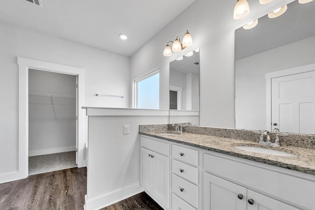 bathroom featuring vanity and wood-type flooring