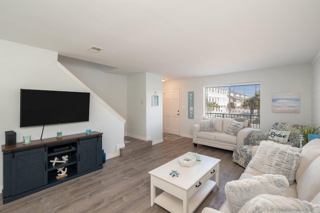 living room with hardwood / wood-style floors