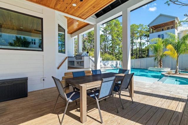 sunroom with a pool, radiator heating unit, and wooden ceiling