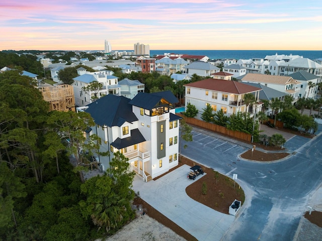 view of aerial view at dusk