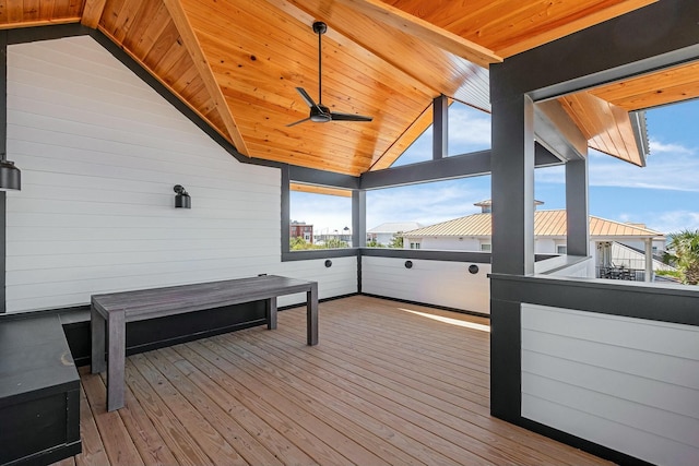 wooden deck with ceiling fan