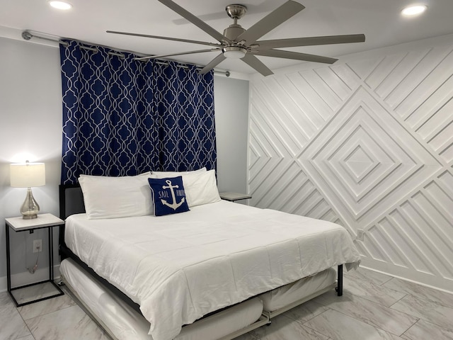 bedroom featuring ceiling fan