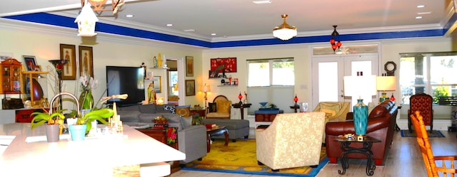 501 Benning Dr, Destin, FL 32541 - interior space with crown molding, light hardwood / wood-style floors, and french doors