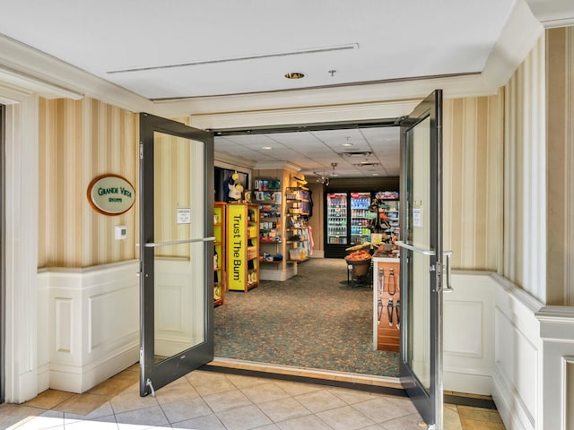 interior space featuring light tile patterned floors