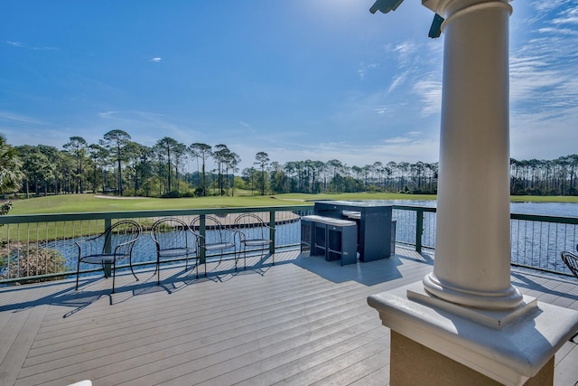 deck with a water view