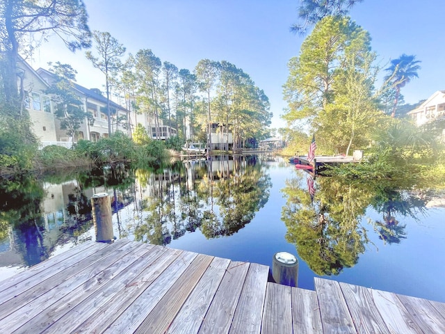 view of dock with a water view