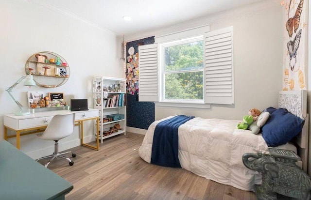 bedroom with light hardwood / wood-style floors