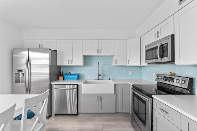 kitchen featuring white cabinets, decorative backsplash, sink, and appliances with stainless steel finishes