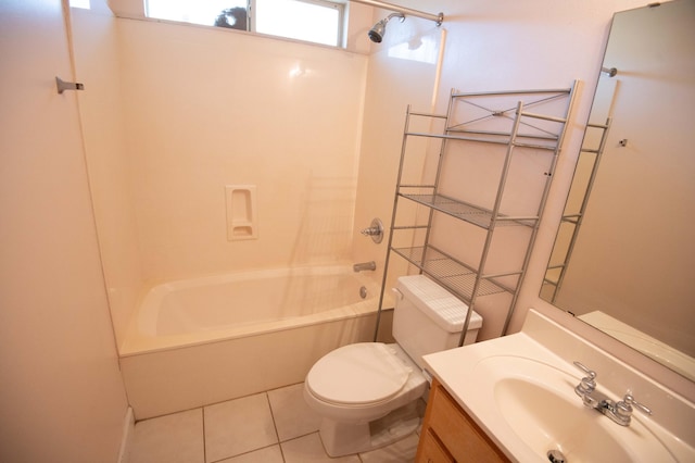 full bathroom with toilet, vanity, tile patterned floors, and tub / shower combination