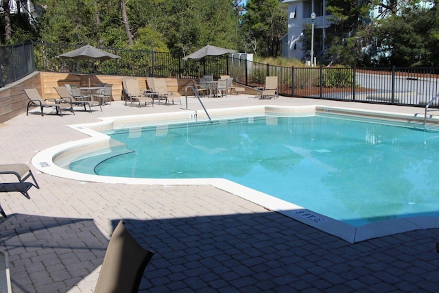 view of swimming pool with a patio area