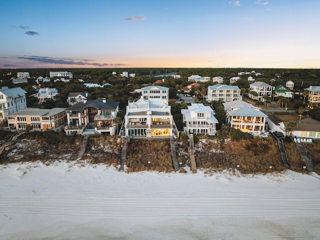 view of aerial view at dusk