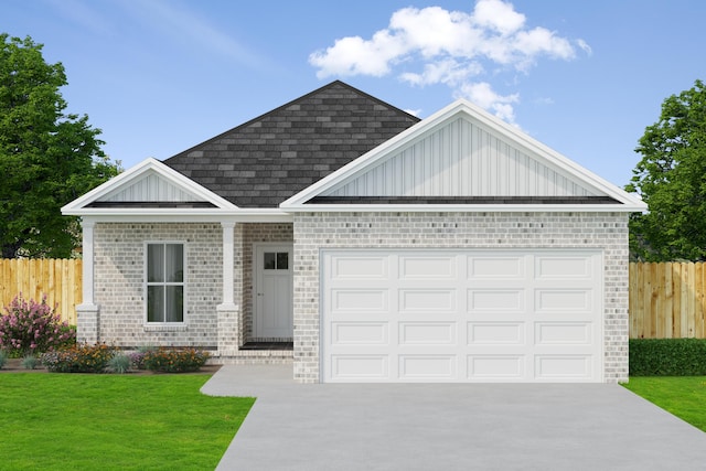 craftsman house featuring a front yard and a garage