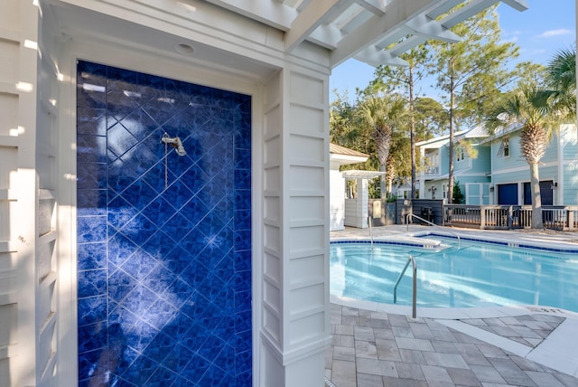 view of pool featuring a patio