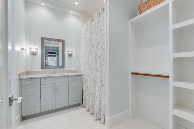 41 Tresca Lake Ct, Santa Rosa Beach, FL 32459 - bathroom featuring vanity, marble finish flooring, and curtained shower