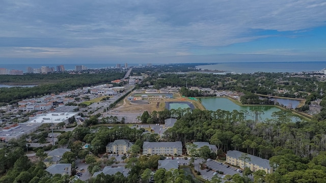 aerial view with a water view