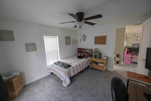 bedroom featuring carpet flooring and ceiling fan