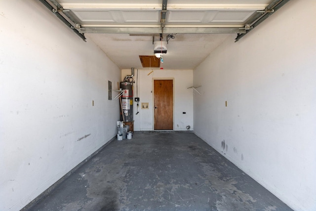 garage featuring a garage door opener and gas water heater