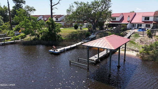 view of dock with a water view