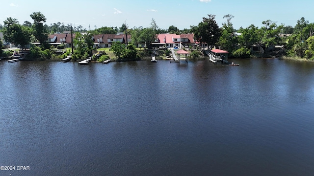 property view of water with a dock