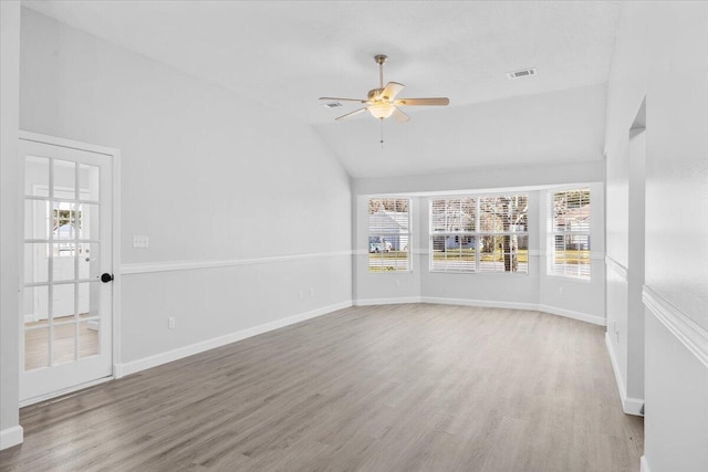 interior space featuring vaulted ceiling, ceiling fan, and hardwood / wood-style floors