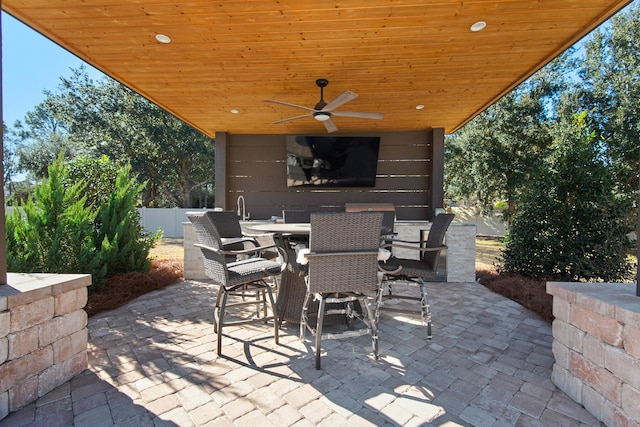 view of patio / terrace featuring sink and ceiling fan