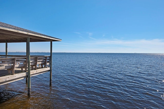 view of dock with a water view