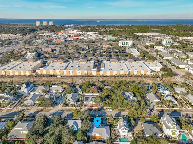 bird's eye view with a water view and a residential view