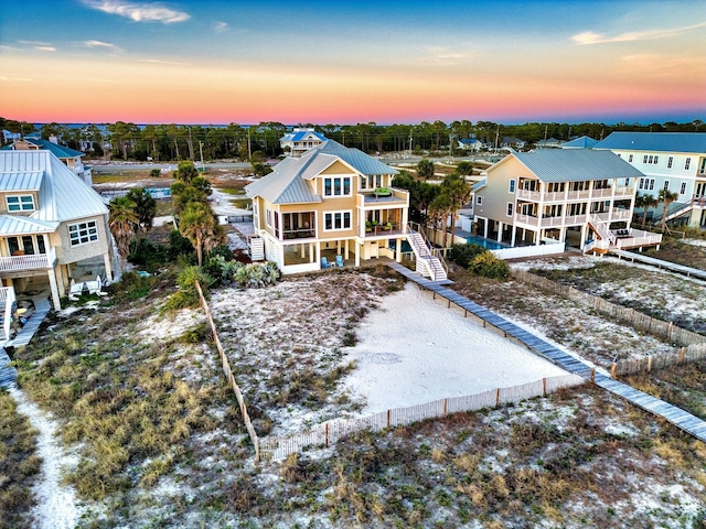 view of aerial view at dusk