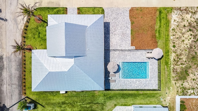 aerial view of a pool area