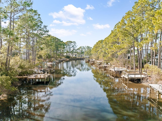 view of dock with a water view