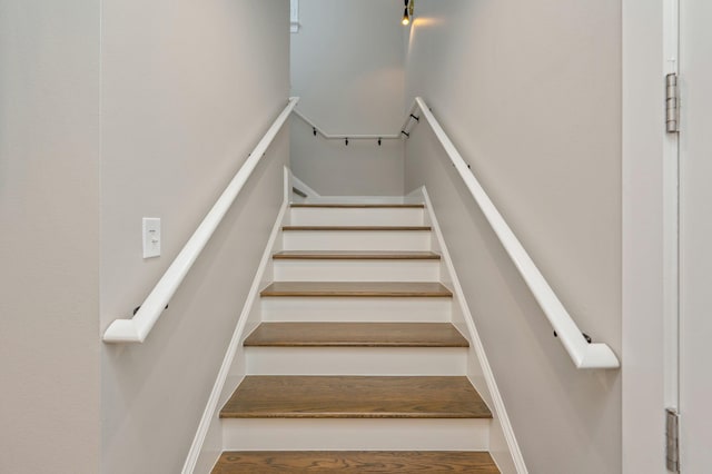 staircase featuring hardwood / wood-style flooring