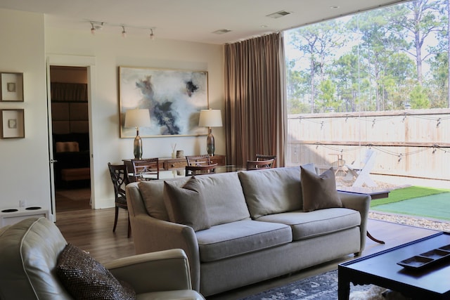 living room with wood-type flooring