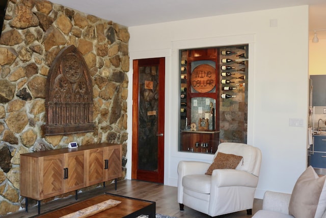 interior space with dark wood-type flooring