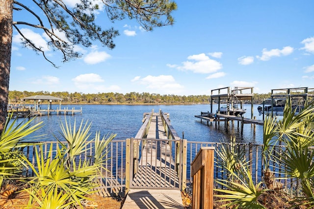 view of dock with a water view