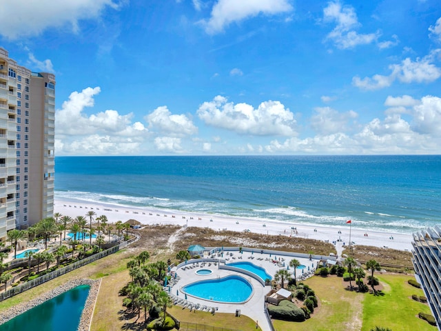 view of water feature featuring a beach view