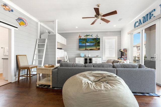 11 Wadleigh Way, Miramar Beach, FL 32550 - living area featuring dark wood-style floors, ceiling fan, and recessed lighting