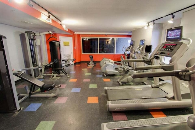 workout area with track lighting