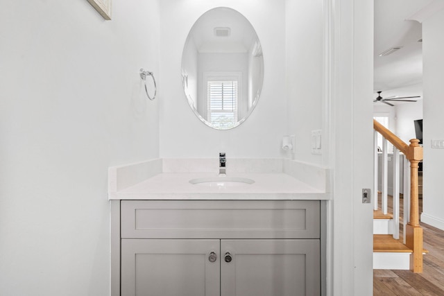 bathroom with vanity and hardwood / wood-style floors