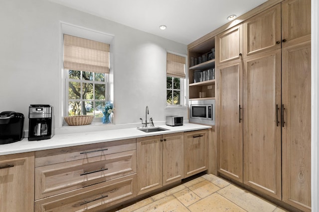 kitchen with stainless steel microwave, plenty of natural light, and sink