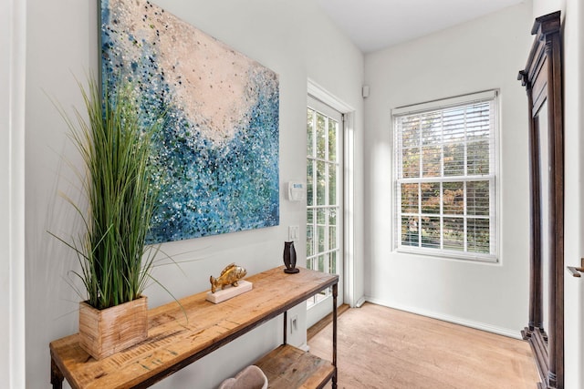 entryway with a barn door