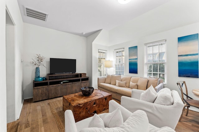 living room with light wood-type flooring