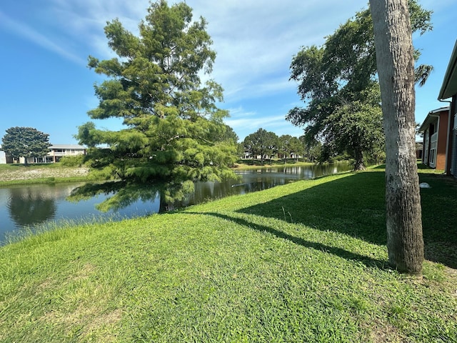 view of yard with a water view